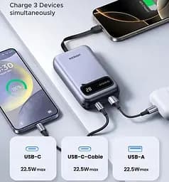Повербанк Ugreen PB525 20000 mAh 22.5 Вт з вбудованим кабелем Type-C швидкою наскрізною зарядкою та LED дисплеєм - мініатюра 5