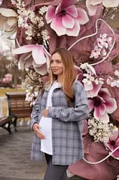 Жіноча сорочка для вагітних стилю oversize в клітинку для майбутніх мам Siena L - XL (46 - 48) Lullababe сірий - мініатюра 4