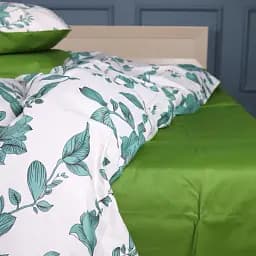 Простирадло Mirson 17-0719 Foliage on White 200x220 см Ranforce Elite зелене (2200010685749)
