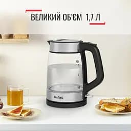 Tefal Електрочайник Glass Kettle 1.7л, скло, з підсвіткою, чорно-срібний - мініатюра 6