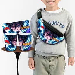 Набор: детская сумка-бананка+кружка Аниме Наруто 32х15см,бананка для мальчика через плечо на подарок (00889)