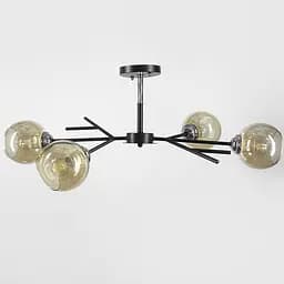 Люстра на 4 янтарних плафони в чорному корпусі 75х22 см | Арт. 088N/4 BK+CH+AM | Line F