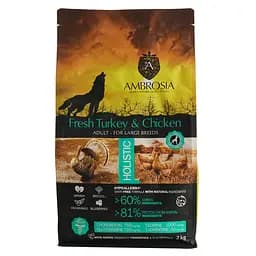 Сухий корм Ambrosia Grain Free Dog Adult For Large Breeds Fresh Turkey & Chicken для дорослих собак великих порід зі свіжою індичкою та куркою 2 кг - мініатюра 2