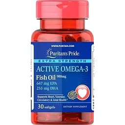 Омега 3 Puritans Pride Active Omega 3 Extra Strength  30 softgels
