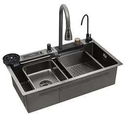 Кухонна мийка Kroner KRP KRP Schwarze - SET7545NB PVD (3.0/0.8 мм) (CV033805) - мініатюра 3