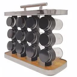 Органайзер для специй Stenson Perfect на деревянной подставке 12 баночек (25894)
