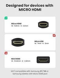 Кабель Ugreen Micro HDMI штекер to HDMI 2.0 роз'єм 4K 60Hz 22CM Black (20134) - мініатюра 3