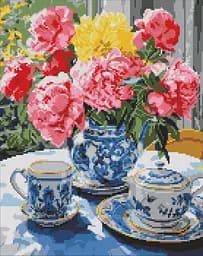 Набор с алмазной мозаикой на подрамнике Чаепитие на веранде Ideyka AMO7968, 40x50 см