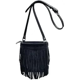 Шкіряна жіноча сумка з бахромою міні-кроссбоді Fleco темно-синя