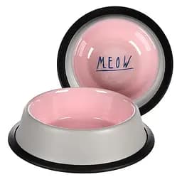 Миска Flamingo Nell Antislip емальована для котів 200 мл з нековзним кільцем, рожево-сіра