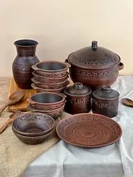 Столовый сервиз керамической (глиняной) посуды для Борща на 6 человек Декор