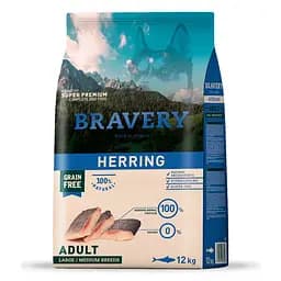 Беззерновий корм для собак середніх і великих порід з оселедцем Bravery Dog Herring Adult Large/Medium 12 кг
