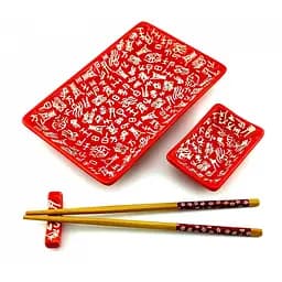 Сервиз для суши Иоглифы на красном фоне 28x14 см 1 персона (34280H) 