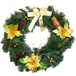 Вінок різдвяний Devilon прикрашений золотистий декор 51 см зелений (470297)