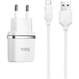 Блок живлення 2 USB-порти + Юсб кабель micro Hoco C12 набір білий 6957531047773