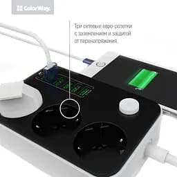 Мережевий фільтр CW-CHЕ36B, 3 розетки/6USB Black 1.8M (CW-CHE36B) - мініатюра 4