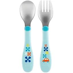 Набор Chicco: ложка и вилка, из нержавеющей стали, 18м+, синий (16102.20.00)