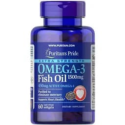 Жирні кислоти Puritan's Pride Omega 3 Fish Oil 1500 mg Extra Strength, 60 капсул
