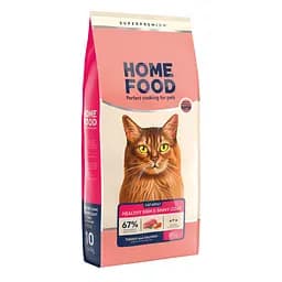 Сухой корм Home Food для взрослых кошек здоровая кожа и блеск шерсти Индейка и лосось 10 кг