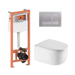 Подвесной унитаз Qtap Taurus Ultra Quiet + инсталляция Qtap Nest 4 в 1 (квадратная клавиша Satin), Белый