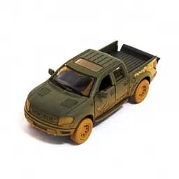 Детская модель машинки пикап Ford F-150 SVT Raptor-Supercrew Muddy Kinsmart KT5365WY инерционная, 1:46 Dark-Green