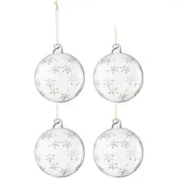 Ялинкові скляні кулі J-line прозорі зі сніжинками 10 см 4 шт. (37319)