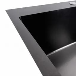 Кухонна мийка Platinum Handmade PVD з нержавіючої сталі 1.0 мм квадратний сифон 60x50x23 см чорна HSB - мініатюра 4