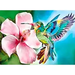 Алмазна мозаїка Чарівний діамант Колібрі і квітка зі стразами на підрамнику 20х30 см (1851941312)