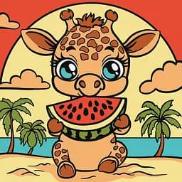 Набор для росписи по номерам для детей 5+ Жираф и арбуз, Ideyka, 25x25 см, КНО1241