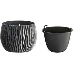 Горщик для квiтiв Prosperplast Sandy Bowl круглий з вкладишем, 180 мм, антрацит (22981-433) - мініатюра 2