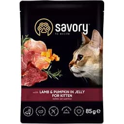 Влажный корм для котят Savory ягненок с тыквой в желе 85 г