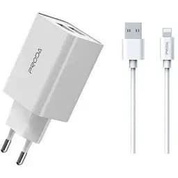 Зарядний пристрій Proda PD-A28i 2хUSB 2.4A + USB Ligthtning 1.0m (PD-A28i-WH)