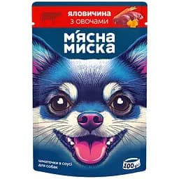 Влажный корм для взрослых собак М'ясна Миска с говядиной и овощами кусочки в соусе 100 г