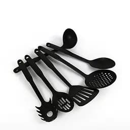 Набір кухонних речей пластиковий з 6 предметів (вінчик, ополоник, лопатка, щипці), Kitchen Master Чорний 86565