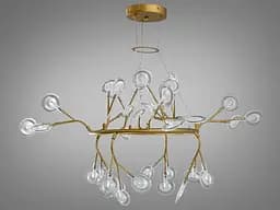 Дизайнерская подвесная люстра "Светлячок", 36 ламп, цвет - золото сатин