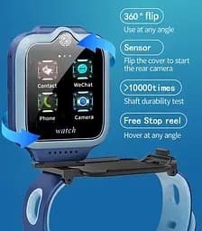Дитячий смарт годинник Lemfo D79 Pro з поворотним корпусом 360°, SIM-картою, GPS трекером, прослушкою, Wi-Fi та кнопку SOS Синій - мініатюра 7