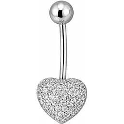 Серебряная серьга для пирсинга пупка Сердечко с фианитами. 7031.1С