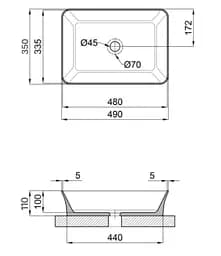 Раковина накладна Qtap Virgo 490х350х110 мм, White, прямокутна, без донного клапана QT18112261WN - мініатюра 5