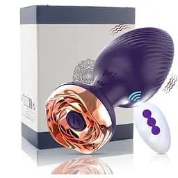 Анальна пробка Passion Rose силіконова з вібрацією і пультом 3.5х8.5 см фіолетова (4821002030293)