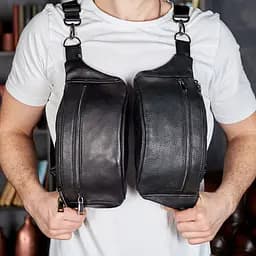 Стильна чоловіча бананка з натуральної гладкої шкіри Tiding Bag 14х25х10 для телефону NM-50358 чорна 25 см - мініатюра 4