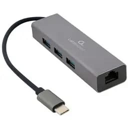 Хаб Usb Cablexpert A-CMU3-LAN-01, Grey, Type-C 3.1 - 3xUsb 3.1 / GLan, кабель 17 см, алюминиевый корпус