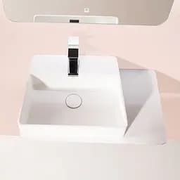 Раковина підвісний Volle Solid Surface з поличкою з каменю 58x37x12,5 см білий/soft touch 13-40-415, Білий - мініатюра 4