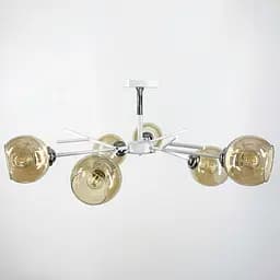 Люстра на 6 янтарных плафонах в белом корпусе Ø 60 см | Ст. 088N/6 WT+CH+AM | Line F