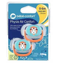 Пустушка силіконова Bebe Confort Physio Air Dummy Traveller, анатомічна, 0-6 міс., 2 шт., синя з помаранчевим (3104201770) - мініатюра 3