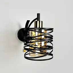 Чорне металеве бра Лофт у корпусі 25х16 см з янтарним плафоном Line F Арт. 8190/1W BK+AM