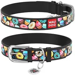 Нашийник для собак Waudog Design шкіряний з QR паспортом, малюнок Пончики, XS, Ш 12 мм, Дов 21-29 см (4823089313047)