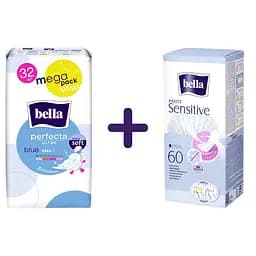 Набор: гигиенические прокладки Bella Perfecta Ultra Blue 32 шт. + ежедневные прокладки Bella Panty Sensitive 60 шт.