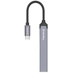Хаб Usb ColorWay 4-in-1, Grey, Type-C 3.0 - 1xUsb 3.0 / 3xUsb 2.0, кабель 12 см, алюминиевый корпус (CW-Hub04)