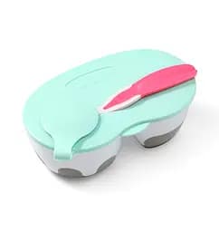 Тарілка двосекційна BabyOno, з ложкою, м'ятний (1067)