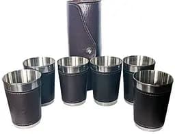 Набір чарок обтягнуті шкірою в шкіряному чохлі 180 мл 6 шт. (JB-02)